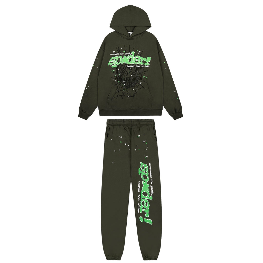 Sp5der Olive Green Spiderweb Graphic Matching Set — hero