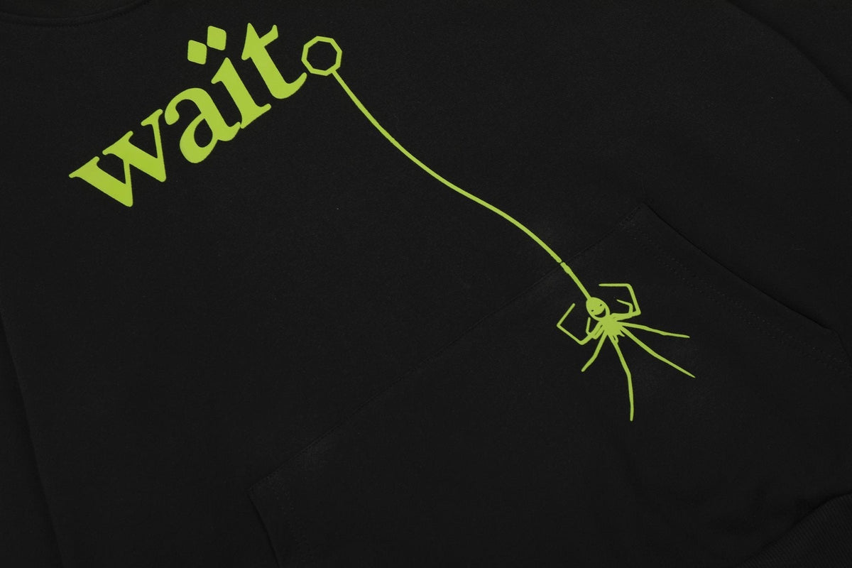 Sp5der Lime Green Web Graphic Pullover Hoodie — detail